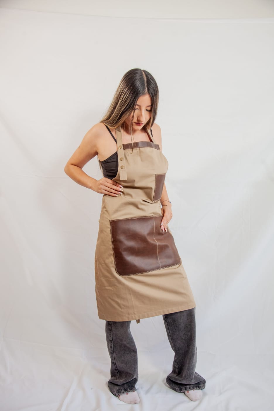 StylishPremium fabric and leather  aprons.                                                                          No online sales for the moment please text or email.