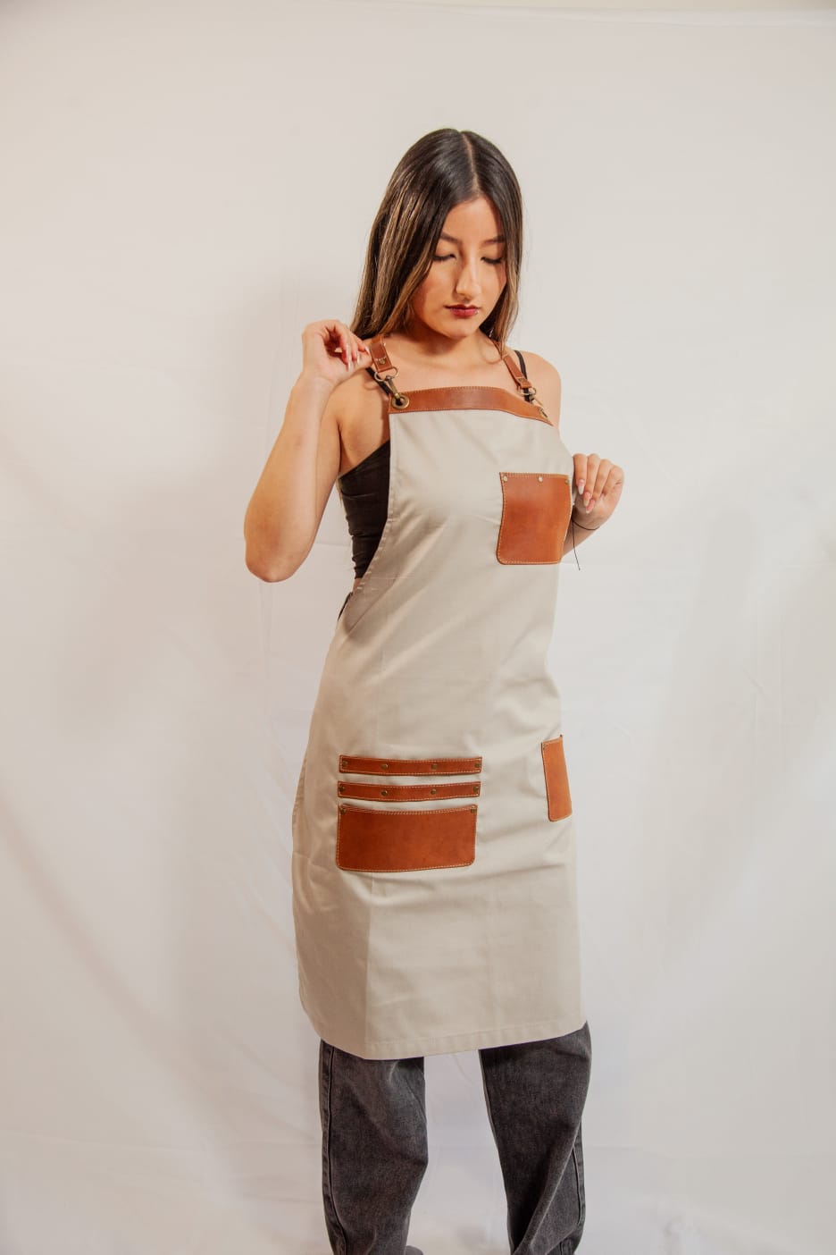 StylishPremium fabric and leather  aprons.                                                                          No online sales for the moment please text or email.