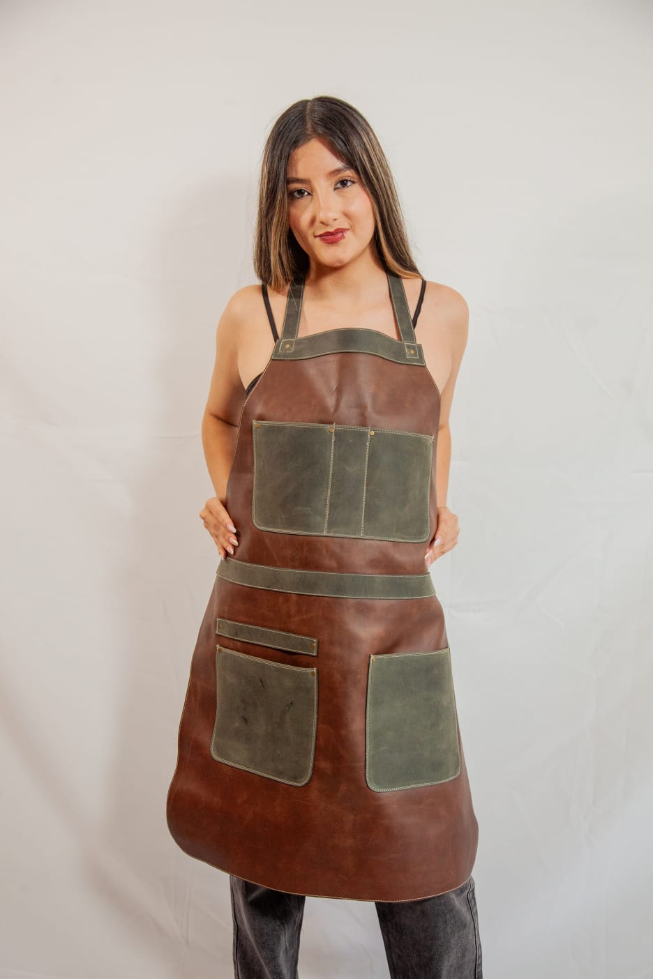 StylishPremium fabric and leather  aprons.                                                                          No online sales for the moment please text or email.