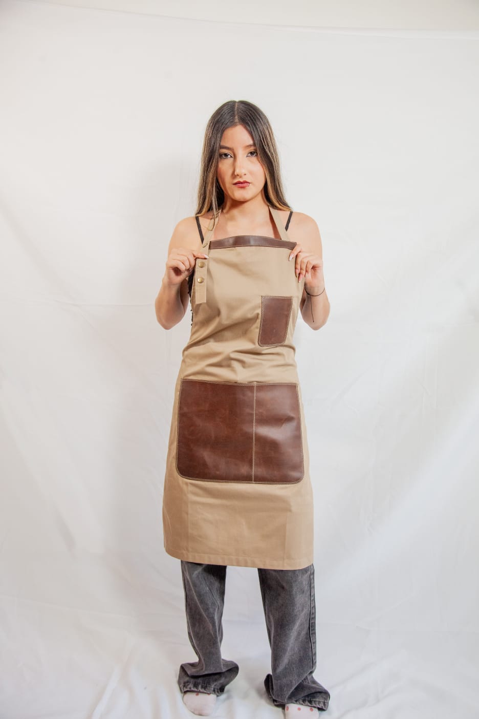 StylishPremium fabric and leather  aprons.                                                                          No online sales for the moment please text or email.